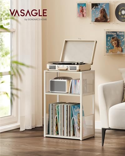 VASAGLE 3-Tier Record Player Stand, Vinyl Record Storage up to 100 Albums